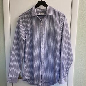 Men's Light Blue Vertical Stripe Button-Down Shirt